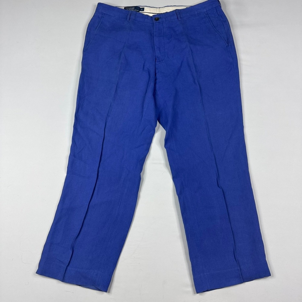Vintage Polo Ralph Lauren Linen Pants Mens 36x29 Blue Made in Italy Trousers